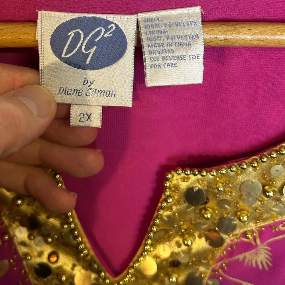 NWT VTG Diane Gilman Fuchsia and Gold Floral Tunic Beaded Blouse Size 2X Floral - Picture 6 of 16